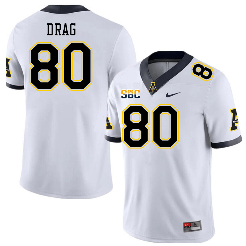 Men #80 Max Drag Appalachian State Mountaineers College Football Jerseys Stitched Sale-White